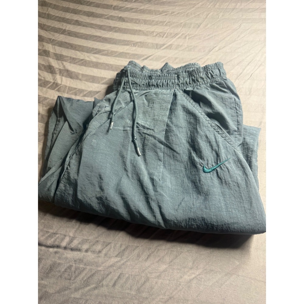 Vintage Nike Track Pants Mens Large Blue Grey Crinkle Nylon Joggers Ankle Zip